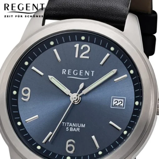Regent Herren Armbanduhr Analog F-682 Quarz-Uhr Titan schwarz URF682