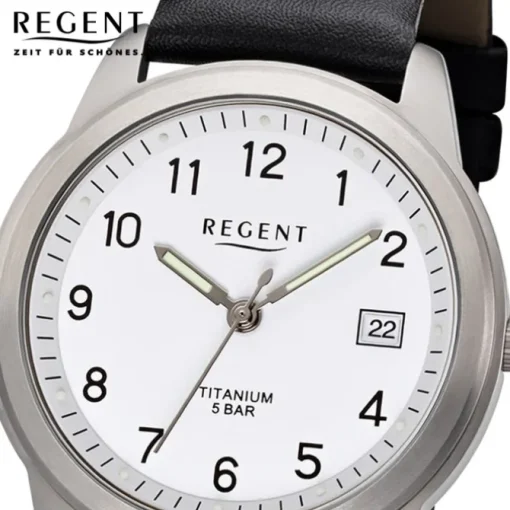 Regent Herren Armbanduhr Analog F-683 Quarz-Uhr Titan schwarz URF683