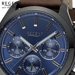 Regent Herren Armbanduhr Analog Lederarmband dunkelbraun URBA767