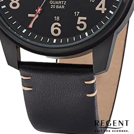 Regent Herren Armbanduhr Analog Lederarmband schwarz braun URF1253