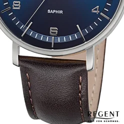 Regent Herren Armbanduhr Analog Lederarmband dunkelbraun URF1515