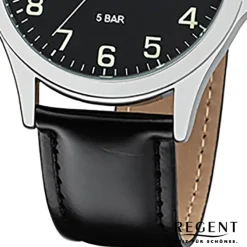 Regent Herren Armbanduhr Analog 1112420 Quarz-Uhr Leder schwarz UR1112420
