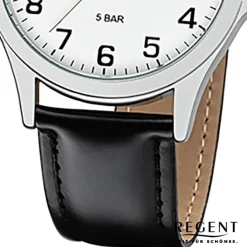 Regent Herren Armbanduhr Analog 1112422 Quarz-Uhr Leder schwarz UR1112422