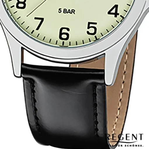 Regent Herren Armbanduhr Analog 1112426 Quarz-Uhr Leder schwarz UR1112426