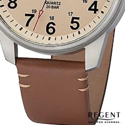Regent Herren Armbanduhr Analog Lederarmband braun hellbraun URF1255