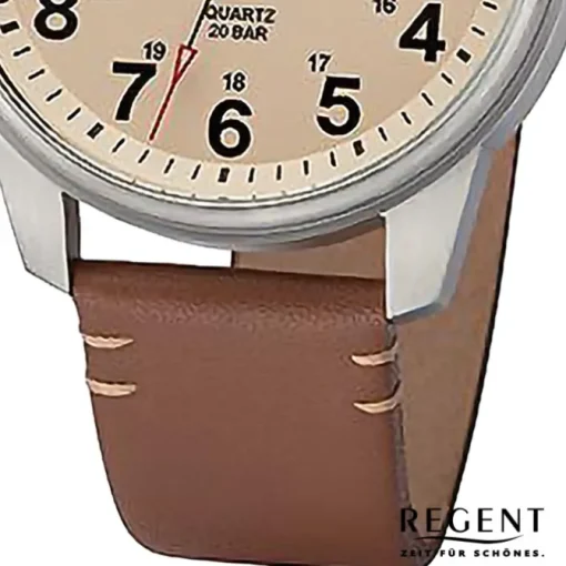 Regent Herren Armbanduhr Analog Lederarmband braun hellbraun URF1255