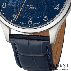 Regent Herren Armbanduhr Analog Lederarmband blau URGM2213
