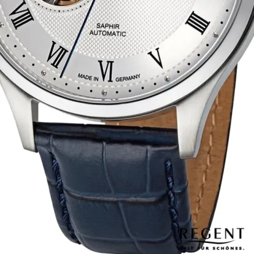 Regent Herren Armbanduhr Analog Lederarmband blau URGM2215