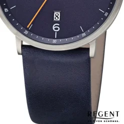 Regent Herren Armbanduhr Analog Lederarmband dunkelblau URF1533