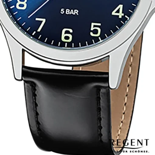 Regent Herren Armbanduhr Analog 1112421 Quarz-Uhr Leder schwarz UR1112421