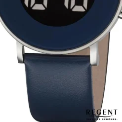 Regent Herren Armbanduhr Digital Lederarmband dunkelblau URBA783