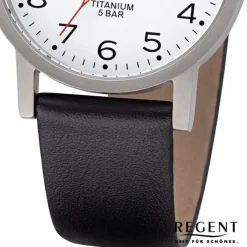 Regent Herren Armbanduhr Analog F-1225 Quarz-Uhr Leder schwarz URF1225