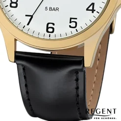 Regent Herren Armbanduhr Analog 1103482 Quarz-Uhr Leder schwarz UR1103482