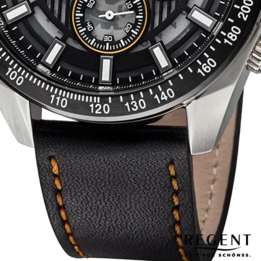 Regent Herren Armbanduhr Analog Lederarmband schwarz orange URBA828