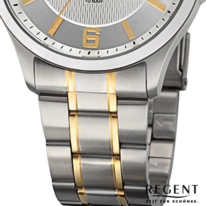 Regent Herren Armbanduhr Analog Metallarmband silber gold URF1527