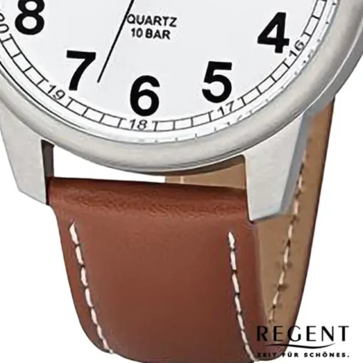 Regent Herren Armbanduhr Analog Lederarmband braun weiß URF1256