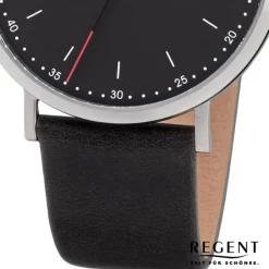 Regent Herren Armbanduhr Analog F-1141 Quarz-Uhr Leder schwarz URF1141