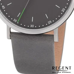 Regent Herren Armbanduhr Analog F-1142 Quarz-Uhr Leder grau URF1142