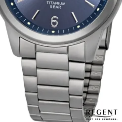 Regent Herren Armbanduhr Analog F-1173 Quarz-Uhr Titan silber URF1173