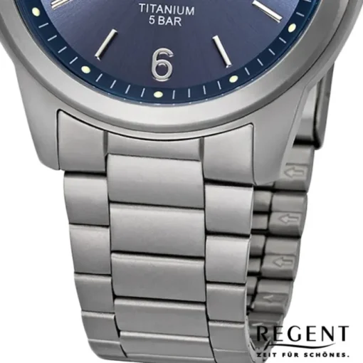 Regent Herren Armbanduhr Analog F-1173 Quarz-Uhr Titan silber URF1173