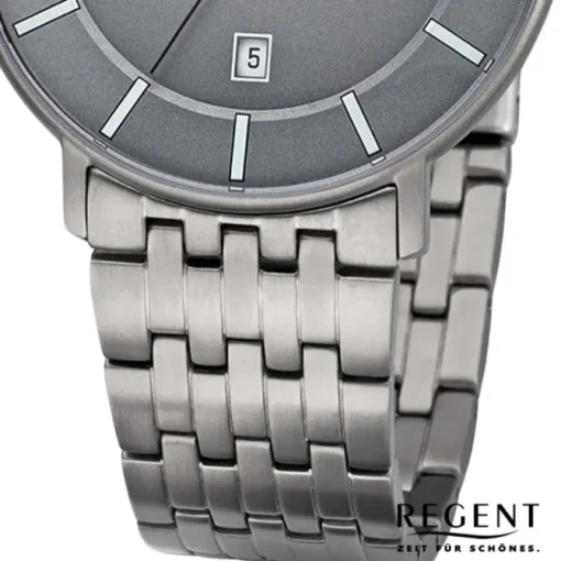 Regent Herren Armbanduhr Analog F-1175 Quarz-Uhr Titan silber URF1175