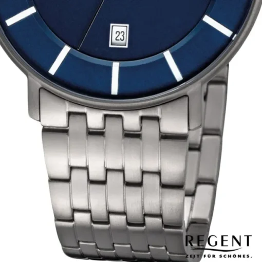 Regent Herren Armbanduhr Analog F-1176 Quarz-Uhr Titan silber URF1176