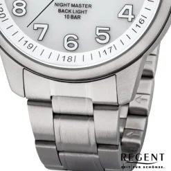 Regent Herren Armbanduhr Analog F-1187 Quarz-Uhr Metall silber URF1187