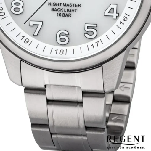 Regent Herren Armbanduhr Analog F-1187 Quarz-Uhr Metall silber URF1187