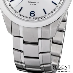 Regent Herren Armbanduhr Analog F-1194 Quarz-Uhr Metall silber URF1194
