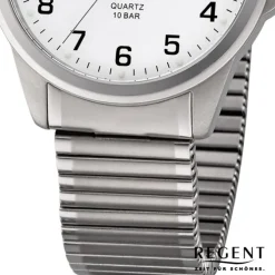 Regent Herren Armbanduhr Analog F-1198 Quarz-Uhr Titan silber URF1198