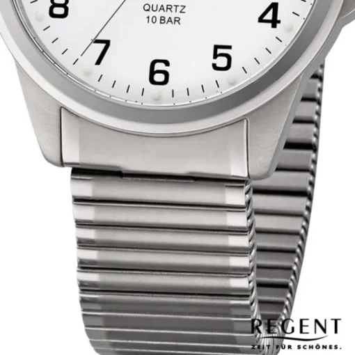 Regent Herren Armbanduhr Analog F-1198 Quarz-Uhr Titan silber URF1198