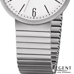 Regent Herren Armbanduhr Analog F-1200 Quarz-Uhr Titan silber URF1200