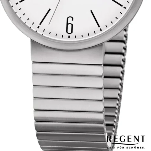 Regent Herren Armbanduhr Analog F-1200 Quarz-Uhr Titan silber URF1200