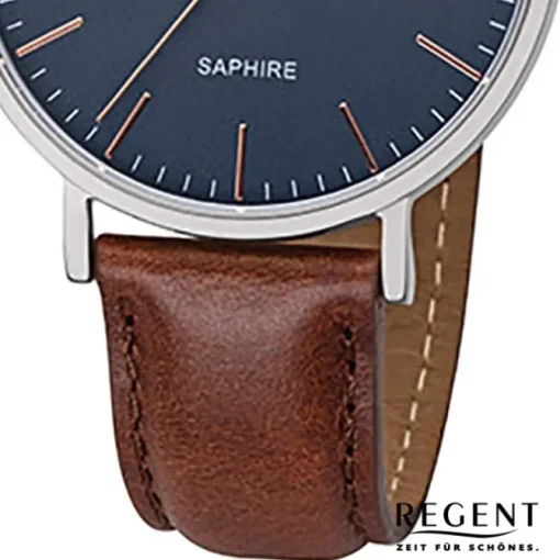Regent Herren Armbanduhr Analog F-1228 Quarz-Uhr Leder braun URF1228