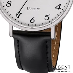 Regent Herren Armbanduhr Analog F-1229 Quarz-Uhr Leder schwarz URF1229