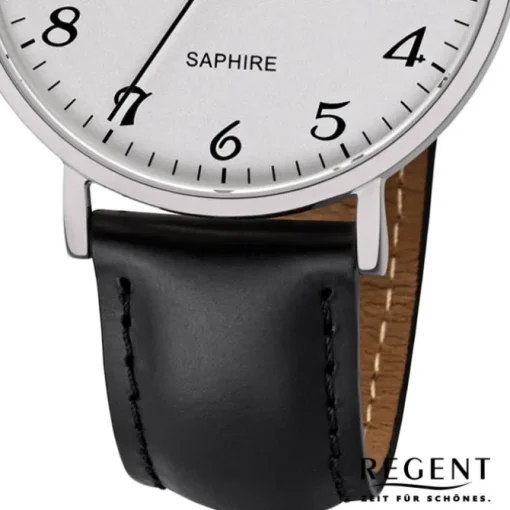 Regent Herren Armbanduhr Analog F-1229 Quarz-Uhr Leder schwarz URF1229