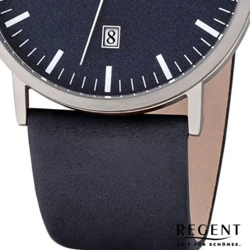 Regent Herren Armbanduhr Analog F-1233 Quarz-Uhr Titan blau URF1233
