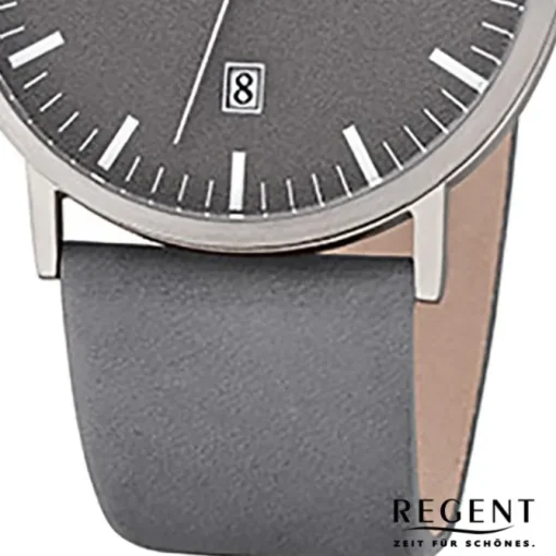 Regent Herren Armbanduhr Analog F-1234 Quarz-Uhr Titan grau URF1234
