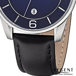 Regent Herren Armbanduhr Analog F-1235 Quarz-Uhr Leder schwarz URF1235
