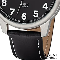 Regent Herren Armbanduhr Analog F-1238 Quarz-Uhr Leder schwarz URF1238
