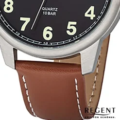 Regent Herren Armbanduhr Analog F-1239 Quarz-Uhr Leder braun URF1239