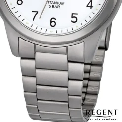Regent Herren Armbanduhr Analog F-208 Quarz-Uhr Titan silber URF208