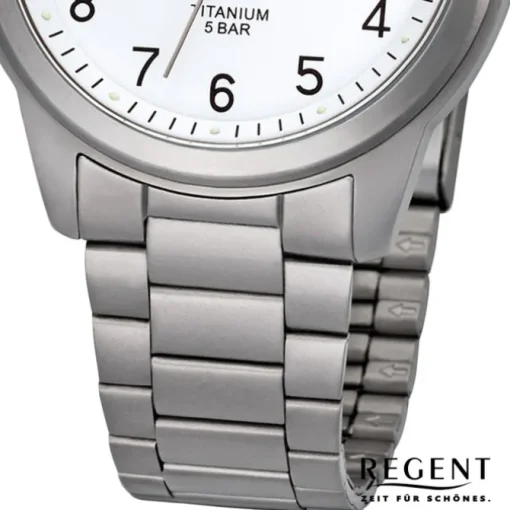 Regent Herren Armbanduhr Analog F-208 Quarz-Uhr Titan silber URF208