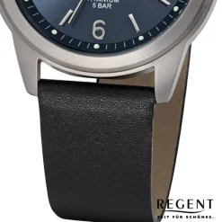Regent Herren Armbanduhr Analog F-682 Quarz-Uhr Titan schwarz URF682
