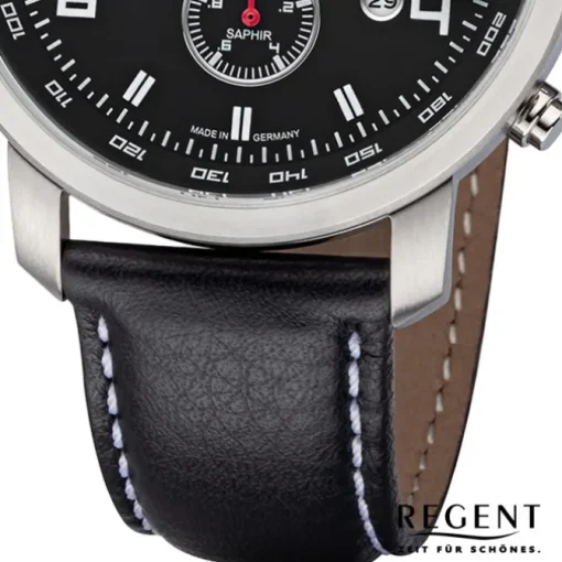 Regent Herren Armbanduhr Analog GM-2108 Quarz-Uhr Lederband schwarz URGM2108