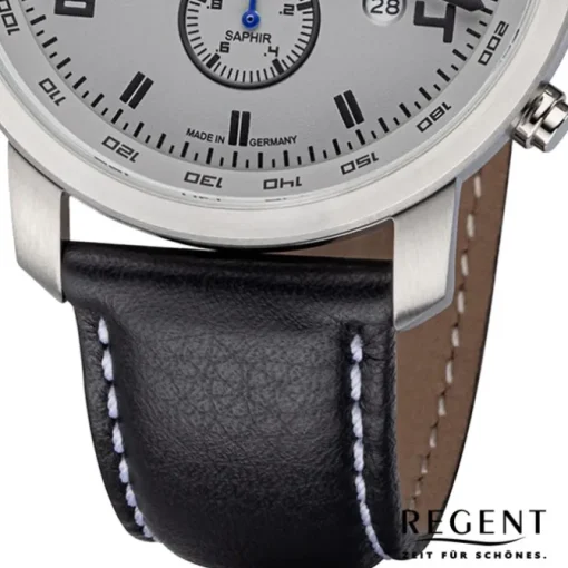 Regent Herren Armbanduhr Analog GM-2109 Quarz-Uhr Lederband schwarz URGM2109