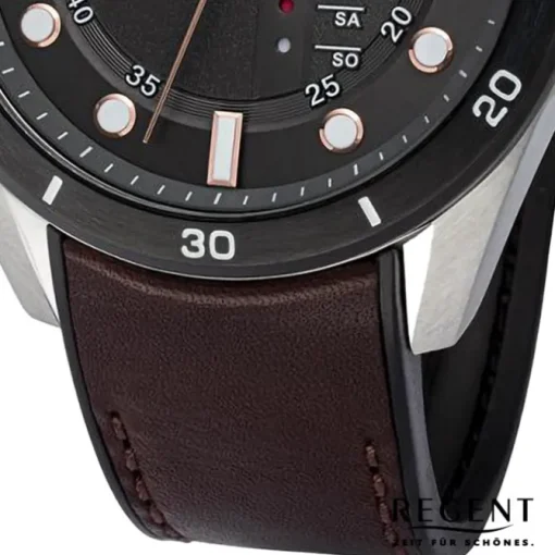Regent Herren Armbanduhr Analog Lederarmband dunkelbraun URBA636