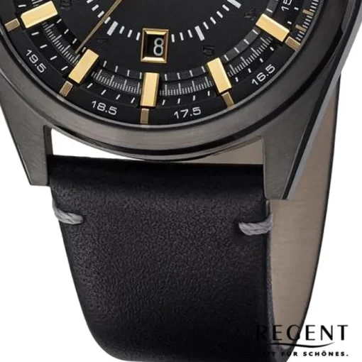 Regent Herren Armbanduhr Analog Lederarmband schwarz URBA763