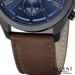 Regent Herren Armbanduhr Analog Lederarmband dunkelbraun URBA767