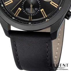 Regent Herren Armbanduhr Analog Lederarmband schwarz URBA768